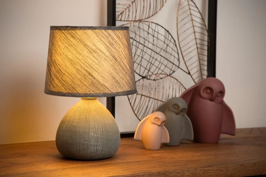 Lucide RAMZI - Lampe de table - Ø 18 cm - 1xE14 - Gris - ambiance 3